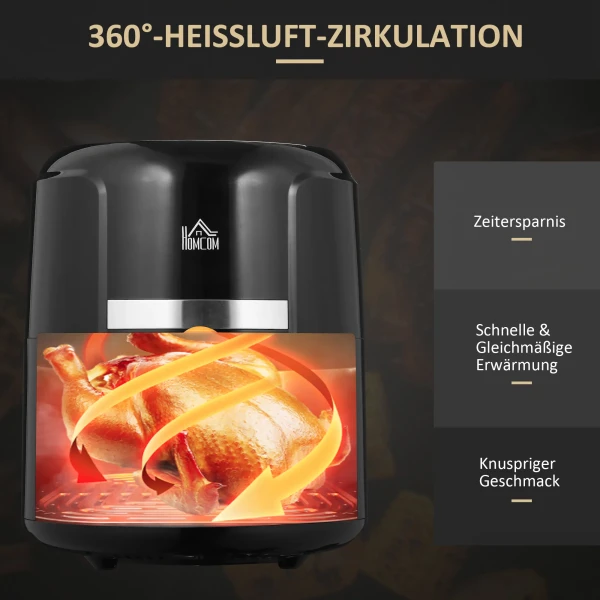 Heteluchtfriteuse 4l Airfryer Met 12 Programma's, 60 Min Timer, Anti Aanbaklaag Mand, 1300w Friteuse Zonder Olie, Met Oververhittingsbeveiliging, Led Touch Display, Zwart 8