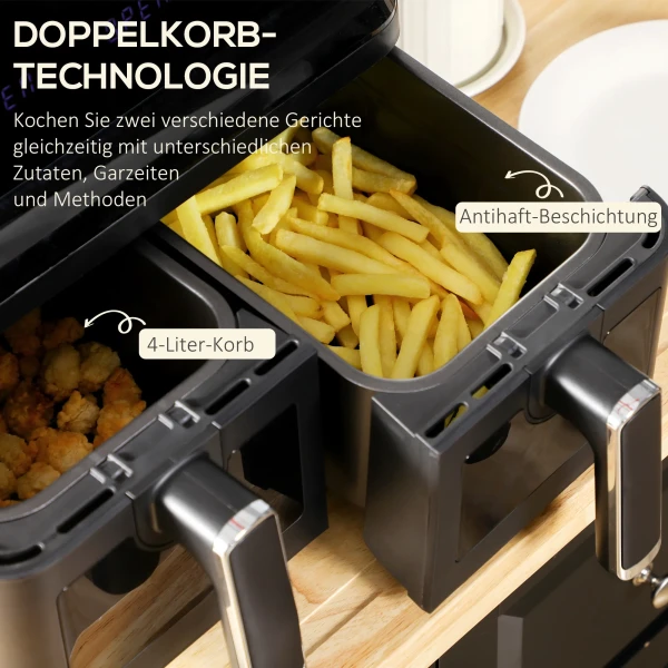 Heteluchtfriteuse Zonder Olie Dubbele Kamer 8 L 2500 W 8 Programma's, Led Display, Instelbare Temperatuur, Timer Zwart 5