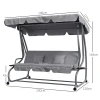 Hollywoodschommel 3 Zitter, Belasting 340kg, Met Ligfunctie, Verstelbaar Dak, Inklapbare Bijzettafel, 200x120x164 Cm, Lichtgrijs 4