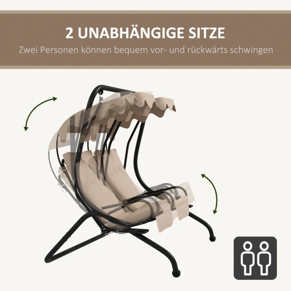 Hollywoodschommel Met Bekerhouder En Zitkussen, 2 Zits Tuinschommel Met Zonnedak, Schommelbank Belastbaar Tot 220 Kg, Tuinligstoel Voor Tuin, Terras, 170 X 136 X 170 Cm, Beige 5