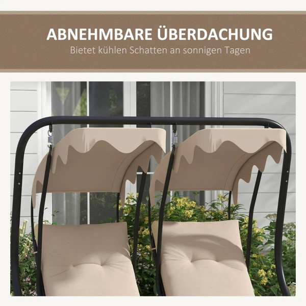 Hollywoodschommel Met Bekerhouder En Zitkussen, 2 Zits Tuinschommel Met Zonnedak, Schommelbank Belastbaar Tot 220 Kg, Tuinligstoel Voor Tuin, Terras, 170 X 136 X 170 Cm, Beige 8