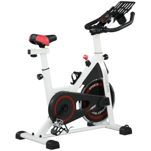 Hometrainer Fiets Indoor Fitnessfiets Met Lcd Display, Verstelbare Zitting, Wielen & Bekerhouder, Staal, Wit 1