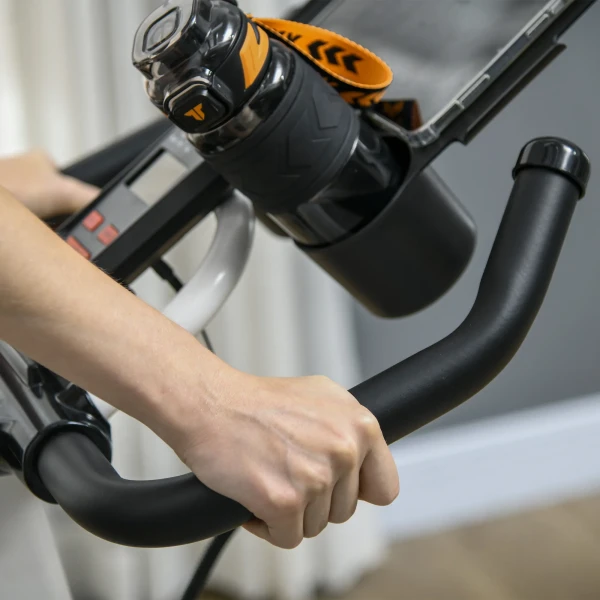 Hometrainer Fiets Indoor Fitnessfiets Met Lcd Display, Verstelbare Zitting, Wielen & Bekerhouder, Staal, Wit 10