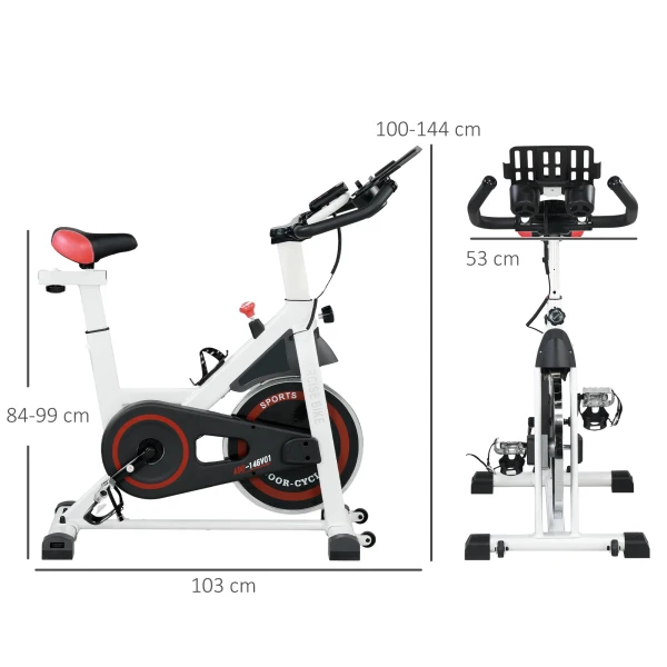 Hometrainer Fiets Indoor Fitnessfiets Met Lcd Display, Verstelbare Zitting, Wielen & Bekerhouder, Staal, Wit 4