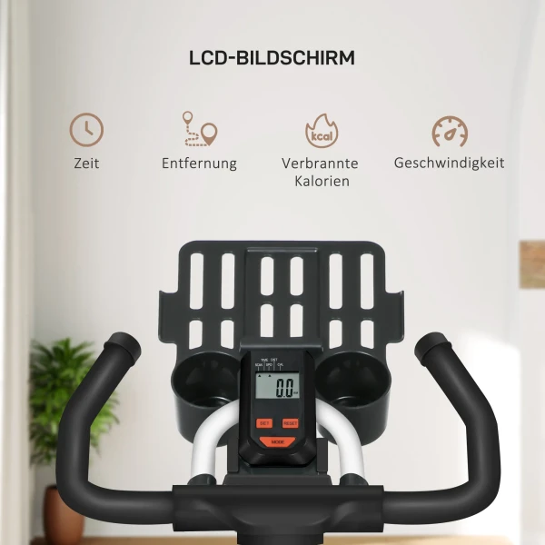 Hometrainer Fiets Indoor Fitnessfiets Met Lcd Display, Verstelbare Zitting, Wielen & Bekerhouder, Staal, Wit 5