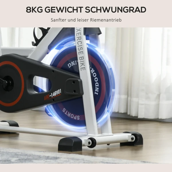 Hometrainer Fiets Indoor Fitnessfiets Met Lcd Display, Verstelbare Zitting, Wielen & Bekerhouder, Staal, Wit 8