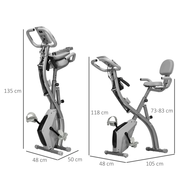 Hometrainer X Bike 2 In 1 Opvouwbare Fietstrainer Met Lcd Display 8 Traps Magnetische Weerstand Stalen Spankabel Grijs 97x51x115 Cm 4