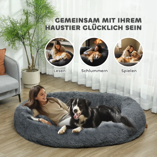 Hondenbed Kattenbed Met Wasbare Hoezen, Handvat, Knusse Hondenkussens Voor Honden En Mensen, Antislip, Pluche, Donkergrijs 5