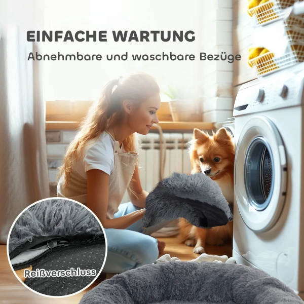 Hondenbed Kattenbed Met Wasbare Hoezen, Handvat, Knusse Hondenkussens Voor Honden En Mensen, Antislip, Pluche, Donkergrijs 7