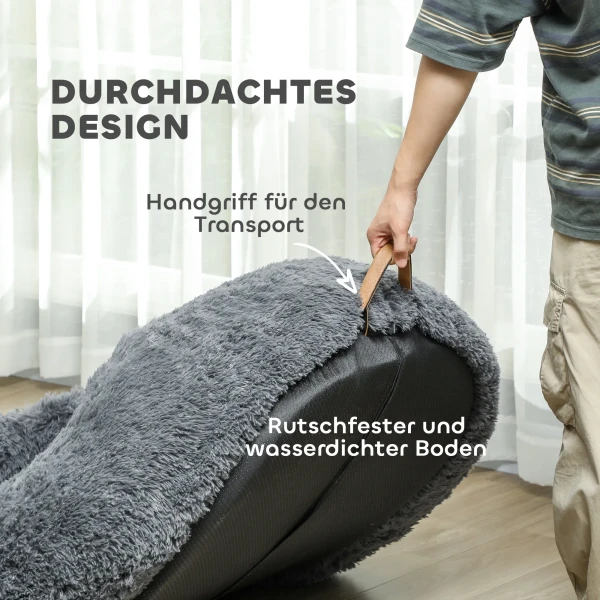 Hondenbed Kattenbed Met Wasbare Hoezen, Handvat, Knusse Hondenkussens Voor Honden En Mensen, Antislip, Pluche, Donkergrijs 8