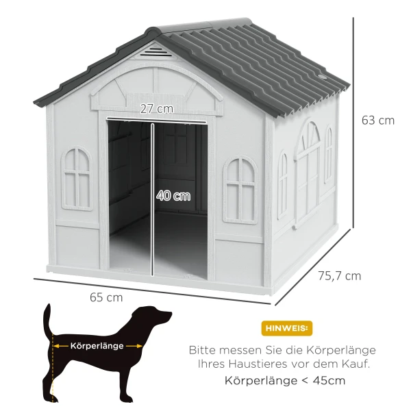 Hondenhok, Hondenhuis Met Zadeldak, Weerbestendig Klein Dierenhuis Voor Middelgrote Honden Onder 20 Kg, Hondenhok Outdoor, 65 X 75,7 X 63 Cm, Grijs 4