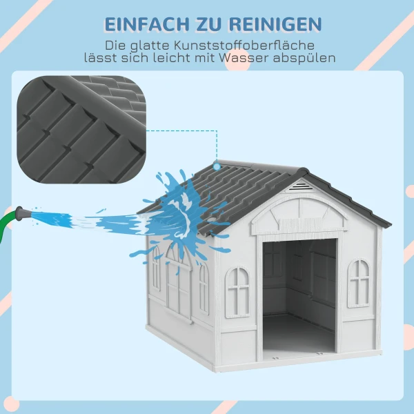 Hondenhok, Hondenhuis Met Zadeldak, Weerbestendig Klein Dierenhuis Voor Middelgrote Honden Onder 20 Kg, Hondenhok Outdoor, 65 X 75,7 X 63 Cm, Grijs 6