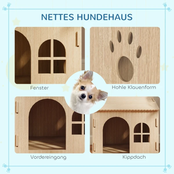 Hondenhok Met Raam, Kattenhuis Met Schattig Pootjes Ontwerp, Montage Zonder Schroeven, Voor Kleine Honden Onder 4 Kg, Binnen, 49,5 X 41 X 51 Cm, Eiken 5