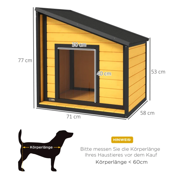 Hondenhok Van Hout, Hondenhuis Met Openend Asfaltdak En Deurgordijn, Buiten Hondenhuis, Klein Dierenhuis Voor Kleine Honden, Buiten, Weerbestendig, Geel, 71 X 58 X 53/77 Cm 4