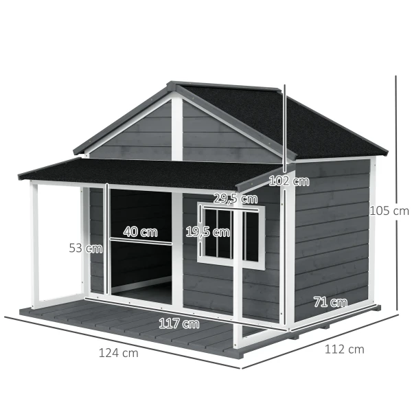 Hondenhok Van Massief Hout, Klein Dierenhuis, Hondenhuis Met Asfaltdak, Weerbestendige Hut Voor Buiten, Grijs, 124 X 112 X 105 Cm 4