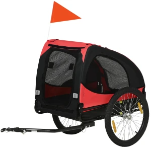 Hondenkar, Opvouwbare Fietskar Voor Honden, Hondenbuggy Met Reflectoren, Snelspanner, Hondenfietskar, Waterbestendig, Oxford Stof, Staal, Rood, 140 X 71 X 83 Cm 1