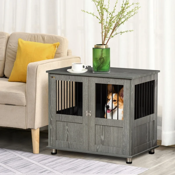 Hondenkooi Voor Thuis, Huisdierkooi, Indoor Hondenhok Met Slot, Magnetische Deur, Hondenhuis Met Venster, Hondenbox Voor Kleine En Middelgrote Honden, Grijs, 85 X 55 X 87 Cm 2