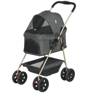 Hondenwagen 3 In 1 Hondenbuggy Opvouwbare Hondenbox, Inklapbare Transporttas Met Drankhouder, Honden Buggy, Kattenwagen Met 360° Wielen Kattenbuggy Voor Mini Honden Onder 4 Kg, Grijs 1