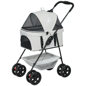 Hondenwagen 3 In 1 Opvouwbare Hondenbuggy, Inklapbare Transporttas Met Drankhouder, Honden Buggy, Kattenwagen Met 360° Wielen Kattenbuggy Voor Mini Honden Onder 4 Kg, Lichtgrijs 1