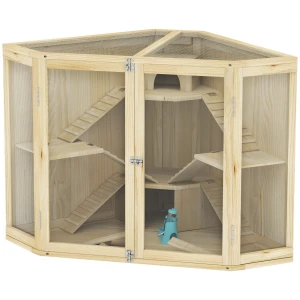 Houten Hamsterkooi, Klein Dierenhok Met 4 Niveaus, Voederstation, Wip, Helling, Hutten, Cavia Kooi Voor Dwerg En Syrische Hamsters, 115 X 69,5 X 79 Cm 1