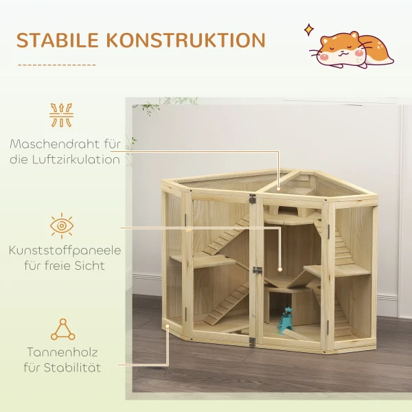 Houten Hamsterkooi, Klein Dierenhok Met 4 Niveaus, Voederstation, Wip, Helling, Hutten, Cavia Kooi Voor Dwerg En Syrische Hamsters, 115 X 69,5 X 79 Cm 7