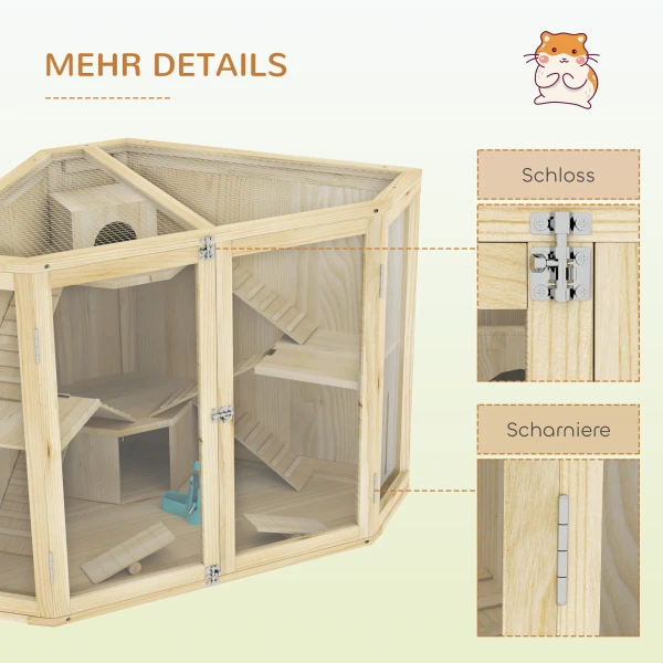 Houten Hamsterkooi, Klein Dierenhok Met 4 Niveaus, Voederstation, Wip, Helling, Hutten, Cavia Kooi Voor Dwerg En Syrische Hamsters, 115 X 69,5 X 79 Cm 8