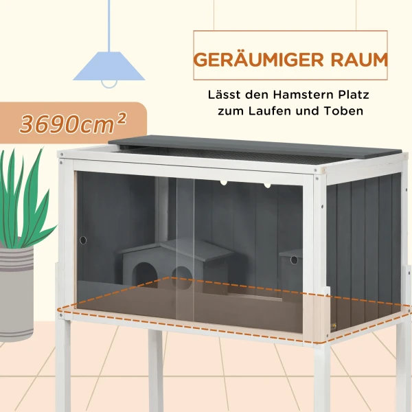 Houten Hamsterkooi Voor Dwerghamsters, Knaagdierkooi, Kleindierkooi Met 2 Huisjes En Accessoires, Grote Muizenkooi, Kooi 82 X 45 X 81 Cm Grijs 9