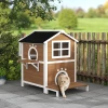 Houten Kattenhuis Met Venster, Balkon, Weerbestendige Kattenhut Met 2 Niveaus, Uitneembare Vloer, Voor 1 2 Katten, Binnen, Buiten, 66 X 66 X 90 Cm, Bruin 2