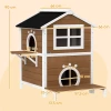 Houten Kattenhuis Met Venster, Balkon, Weerbestendige Kattenhut Met 2 Niveaus, Uitneembare Vloer, Voor 1 2 Katten, Binnen, Buiten, 66 X 66 X 90 Cm, Bruin 4