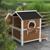 Houten Kattenhuis Met Venster, Balkon, Weerbestendige Kattenhut Met 2 Niveaus, Uitneembare Vloer, Voor 1 2 Katten, Binnen, Buiten, 66 X 66 X 90 Cm, Bruin 9