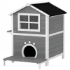 Houten Kattenhuis Met Venster, Balkon, Weerbestendige Kattenhut Met 2 Niveaus, Uitneembare Vloer, Voor 1 2 Katten, Binnen, Buiten, 66 X 66 X 90 Cm, Grijs 1