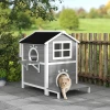 Houten Kattenhuis Met Venster, Balkon, Weerbestendige Kattenhut Met 2 Niveaus, Uitneembare Vloer, Voor 1 2 Katten, Binnen, Buiten, 66 X 66 X 90 Cm, Grijs 2