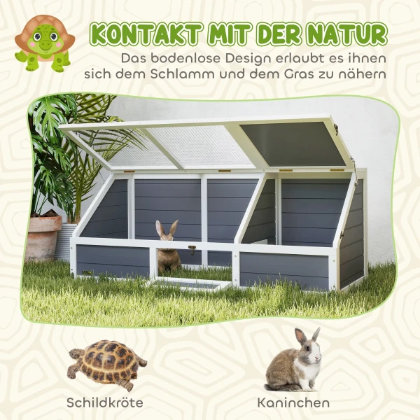 Houten Schildpaddenverblijf, Schildpaddenverblijf Met Twee Hoofdhuizen, Opklapbare Bovenkant, Slot, Buiten Reptielenkooi Voor Kleine Dieren 120 X 55 X 50 Cm, Lichtgrijs 6