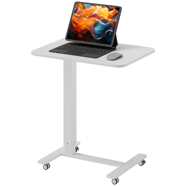 In Hoogte Verstelbare Sta Zit C Vormige Bureau Ruimtebesparende Laptoptafel Sta Bureau Bijzettafel Met Wielen Voor Studeerkamer Woonkamer Wit Draagvermogen Tot 70 Kg 65 X 48 X 70 110 Cm 1