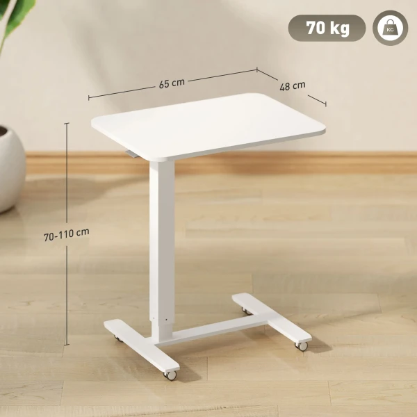 In Hoogte Verstelbare Sta Zit C Vormige Bureau Ruimtebesparende Laptoptafel Sta Bureau Bijzettafel Met Wielen Voor Studeerkamer Woonkamer Wit Draagvermogen Tot 70 Kg 65 X 48 X 70 110 Cm 4