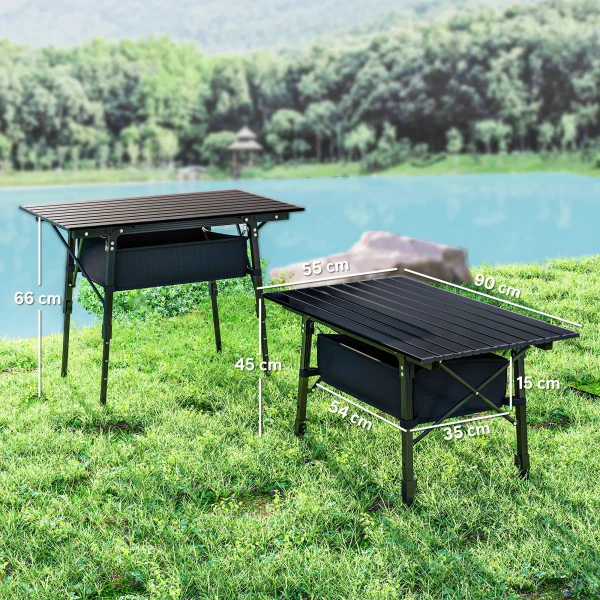 Kampeertafel, Opvouwbare Picknicktafel Met Opbergmand, Draagtas, Verstelbare Hoogte Klaptafel, Voor Tuinfeesten, Kamperen, Grillen, Aluminium Zwart 4