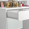 Kaptafel Met Led Verlichting, Kaptafel Met Spiegel, Instelbare Helderheid, Make Uptafel Met 2 Lades, Open Schappen, Voor Slaapkamer, Wit 10