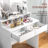 Kaptafel Met Led Verlichting, Kaptafel Met Spiegel, Instelbare Helderheid, Make Uptafel Met 2 Lades, Open Schappen, Voor Slaapkamer, Wit 6