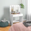 Kaptafel Met Led Verlichting, Kaptafel Met Spiegel, Instelbare Helderheid, Make Uptafel Met 2 Lades, Open Schappen, Voor Slaapkamer, Wit 8