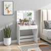 Kaptafel Met Led Verlichting, Kaptafel Met Spiegel, Instelbare Helderheid, Make Uptafel Met 2 Lades, Open Schappen, Voor Slaapkamer, Wit 9