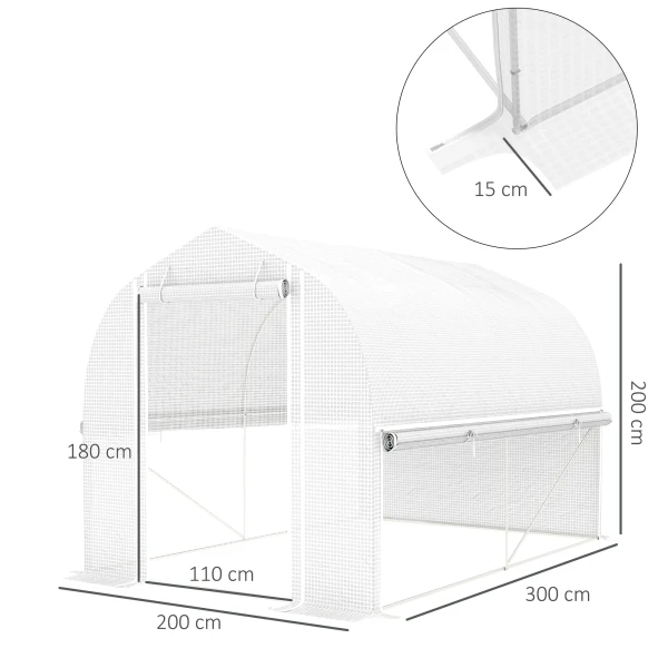 Kas 3 X 2 X 2 M Foliekas Met 4 Ramen & Deur, Oprolbare Zijwanden, Uv Bestendige Folietunnel Tomatenkas Met Verzinkte Staalframe, Wit 4