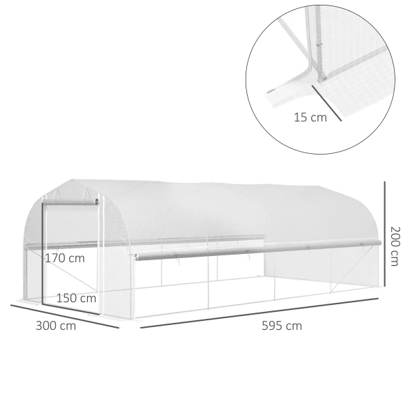 Kas 6 X 3 X 2 M Foliekas Met 8 Ramen & Deur, Oprolbare Zijwanden, Uv Bestendige Folietunnel Tomatenkas Met Verzinkte Stalen Frame, Wit 4