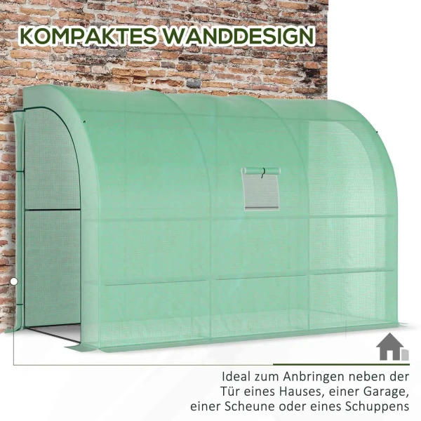 Kas Met Rekken Venster, Winterbestendig Foliekas Van Staal, Wandmonteerbaar Broeikas Voor Balkon, Tuin, Tomatenhuis 300x150x213cm Tomatenkas Voor Groenten Bloemen Planten Groen 6