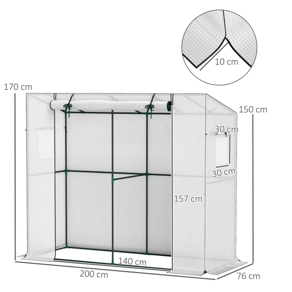 Kas Met Roldeur 2 Ramen, Winterbestendig Foliekas Van Staal, Broeikas Voor Balkon, Tuin, Tomatenkas Met Uv Bescherming 200x76x170cm Tomatenkas Voor Groenten Bloemen, Wit 4