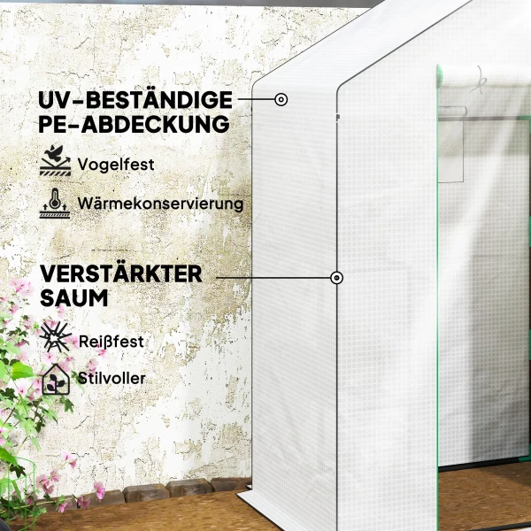 Kas Met Roldeur, Venster, Planken, Winterbestendig Foliekas Van Staal, Broeikas Voor Balkon, Tuin, Tomatenkas 143 X 74 X 190 Cm, Tomatenkas Voor Tomaten, Groenten, Wit 6