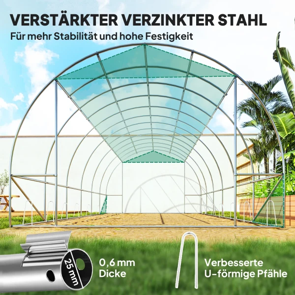 Kas Ongeveer 6 X 3 X 2 M Foliekas Met 12 Ramen, Roldeur, Oprolbare Zijwanden, Uv Bestendige Folietunnel, Winterbestendige Tomatenkas Met Grondanker, Groen 6