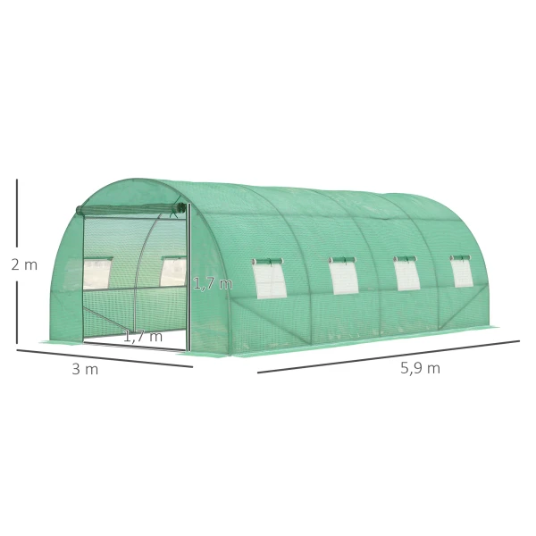 Kas Ongeveer 6 X 3 X 2 M Kas Met Folie Met 8 Ramen, Roldeur, Oprolbare Zijwanden, Uv Bestendige Folietunnel, Winterbestendig Tomatenhuis Met Grondanker, Groen 4