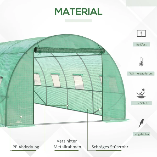 Kas Ongeveer 6 X 3 X 2 M Kas Met Folie Met 8 Ramen, Roldeur, Oprolbare Zijwanden, Uv Bestendige Folietunnel, Winterbestendig Tomatenhuis Met Grondanker, Groen 5