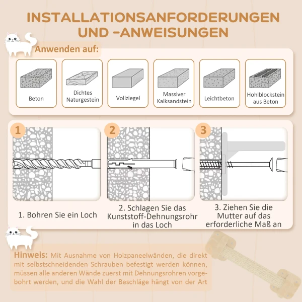 Katten Klimmuur Set, 5 Delig Kattenmeubilair Met Krabpaal, Springplatforms, Ladder, Huis, Katten Wandrek, Voor Katten Tot 5 Kg, Pluche, Beige 8