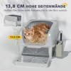 Kattenbak Met Deksel, Kattenbak Met Schep, Roestvrijstalen Bak Katten Toilet Huis Met Opbergdoos Voor Katten Onder 4,5 Kg, Binnen, Lichtgrijs 5